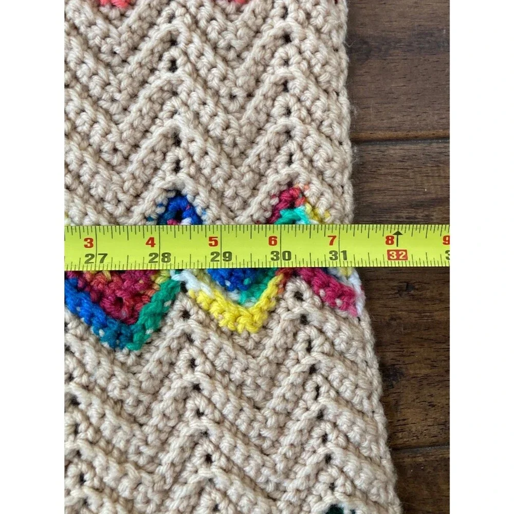 Handmade Afghan Crochet Retro Chevron Zig Zag 53'x31' Pink Green Boho